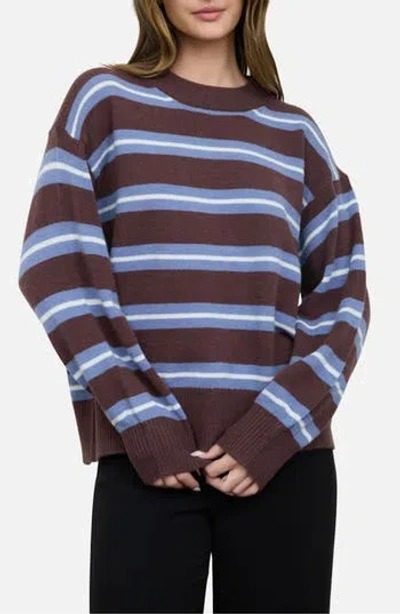 Blu Pepper Stripe Crew Sweater In Brown