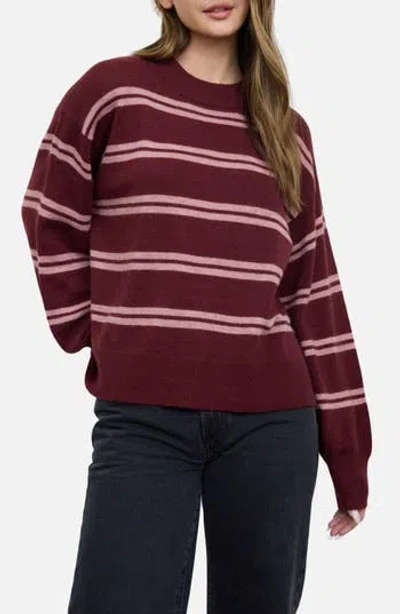 Blu Pepper Stripe Crew Sweater In Burgundy