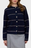 Blu Pepper Stripe Crewneck Cardigan In Blue