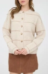 Blu Pepper Stripe Crewneck Cardigan In Brown