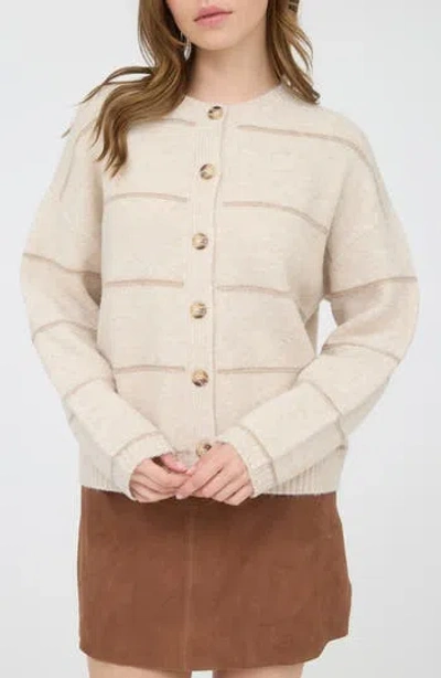Blu Pepper Stripe Crewneck Cardigan In Brown