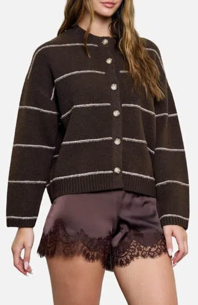 Blu Pepper Stripe Crewneck Cardigan In Brown