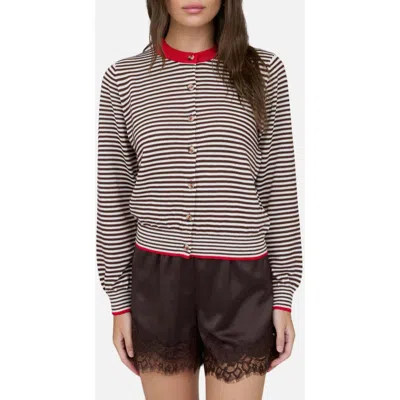 Blu Pepper Stripe Crewneck Cardigan In Gray