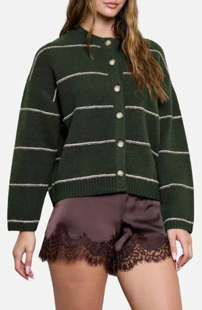 Blu Pepper Stripe Crewneck Cardigan In Green