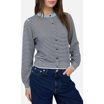 Blu Pepper Stripe Crewneck Cardigan In Multi
