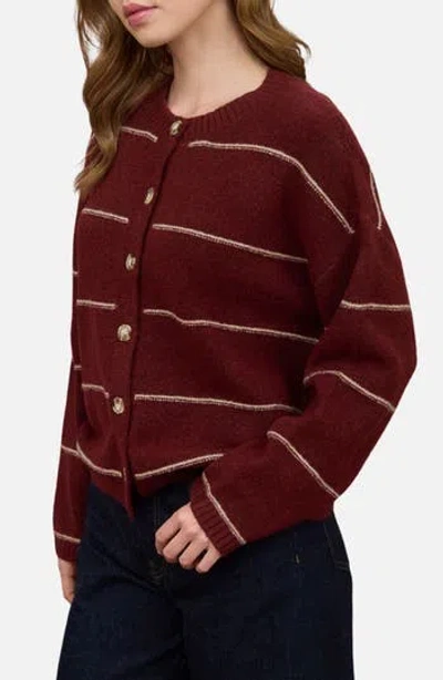 Blu Pepper Stripe Crewneck Cardigan In Brown