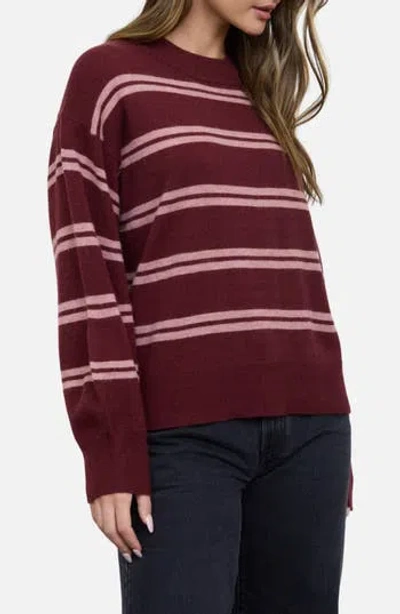 Blu Pepper Stripe Crewneck Sweater In Burgundy