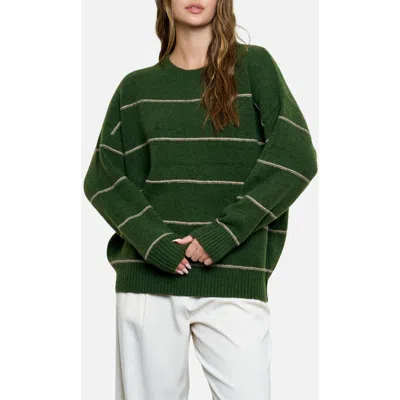 Blu Pepper Stripe Crewneck Sweater In Green