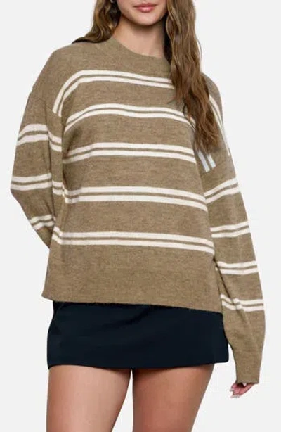 Blu Pepper Stripe Crewneck Sweater In Mocha