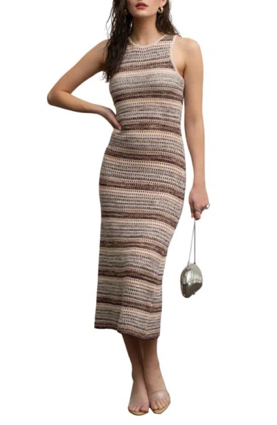 Blu Pepper Stripe Crochet Body-con Dress In Neutral