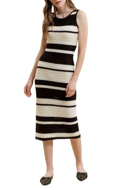 Blu Pepper Stripe Crochet Midi Dress In Black