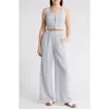 Blu Pepper Stripe Crop Tank & Wide Leg Pants Set In Blue