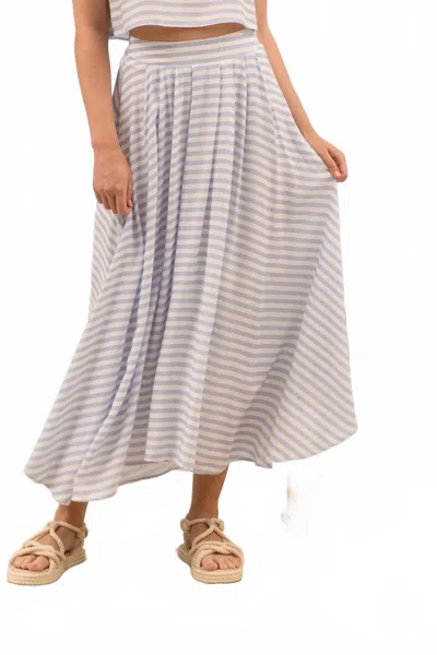 Blu Pepper Stripe High Waist Pleated Midi Skirt In Blue In Metallic