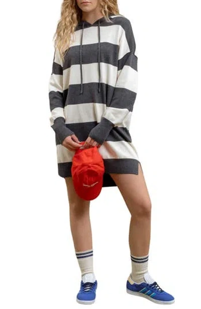 Blu Pepper Stripe Hooded Sweater Minidress In Charcoal