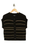 Blu Pepper Stripe Knit Button Front Top In Black