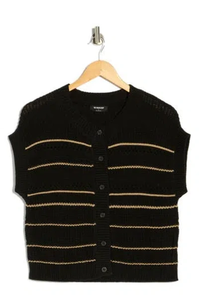 Blu Pepper Stripe Knit Button Front Top In Black