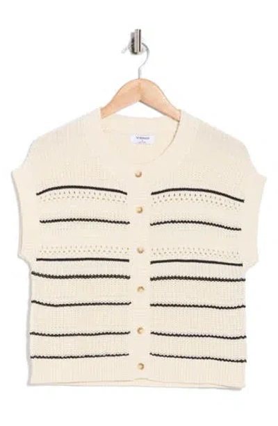 Blu Pepper Stripe Knit Button Front Top In Neutral