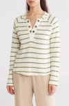 Blu Pepper Stripe Knit Henley In Olive