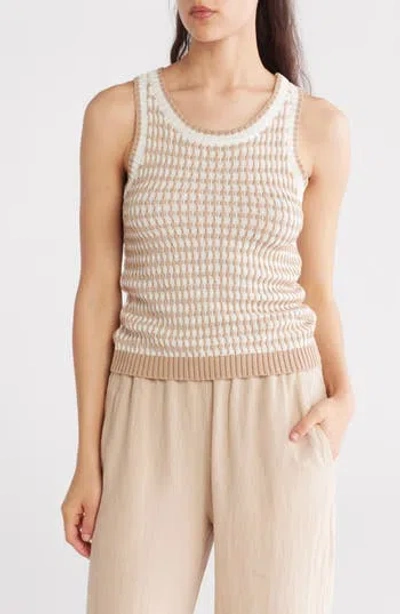 Blu Pepper Stripe Knit Sleeveless Sweater In Khaki