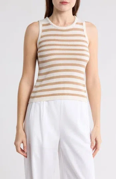 Blu Pepper Stripe Knit Sleeveless Top In Khaki
