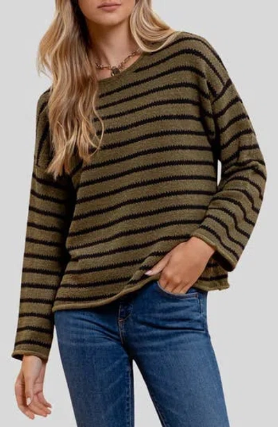 Blu Pepper Stripe Knit Top In Olive