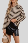 Blu Pepper Stripe Knit Top In Taupe