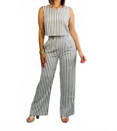 Blu Pepper Stripe Linen Wide Leg Pants In Navy In Black