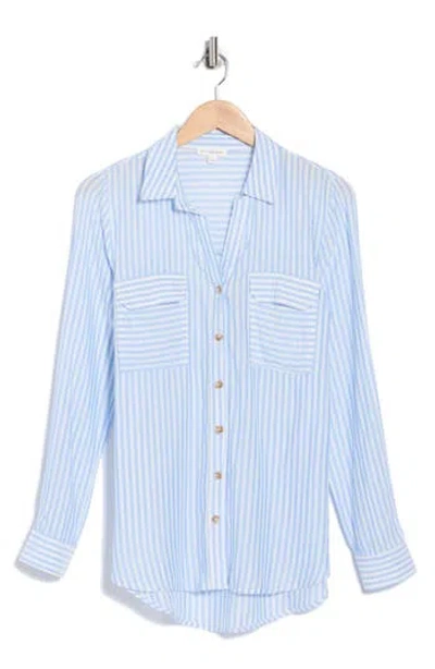 Blu Pepper Stripe Long Sleeve Button-up Shirt In Blue