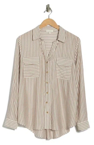Blu Pepper Stripe Long Sleeve Button-up Shirt In Brown