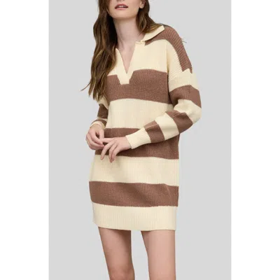 Blu Pepper Stripe Long Sleeve Sweater Dress In Brown