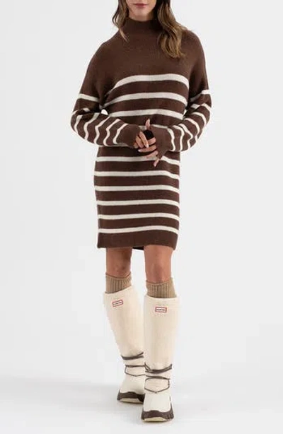 Blu Pepper Stripe Long Sleeve Sweater Dress In Brown