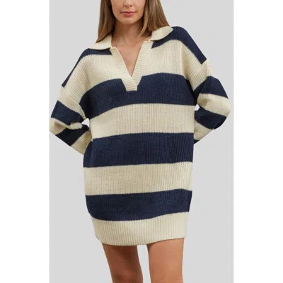 Blu Pepper Stripe Long Sleeve Sweater Dress In Navy