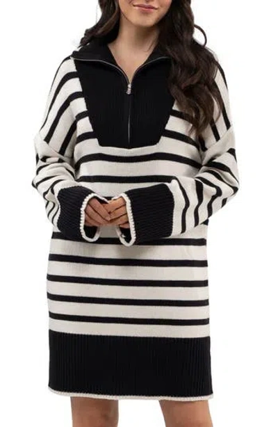 Blu Pepper Stripe Long Sleeve Sweater Dress In White