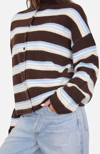 Blu Pepper Stripe Mock Neck Cardigan In Multi