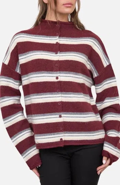 Blu Pepper Stripe Mock Neck Cardigan In Red
