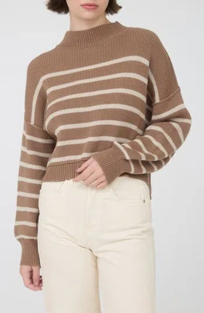 Blu Pepper Stripe Mock Neck Crop Sweater In Brown