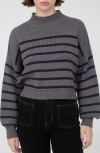 Blu Pepper Stripe Mock Neck Crop Sweater In Gray