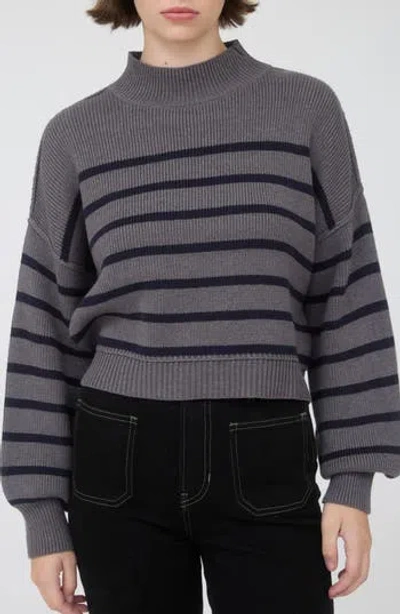 Blu Pepper Stripe Mock Neck Crop Sweater In Gray