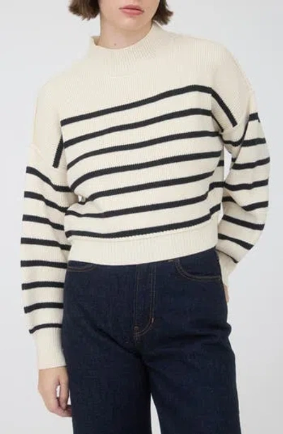 Blu Pepper Stripe Mock Neck Crop Sweater In White
