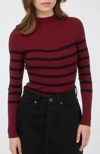Blu Pepper Stripe Mock Neck Rib Knit Top In Red