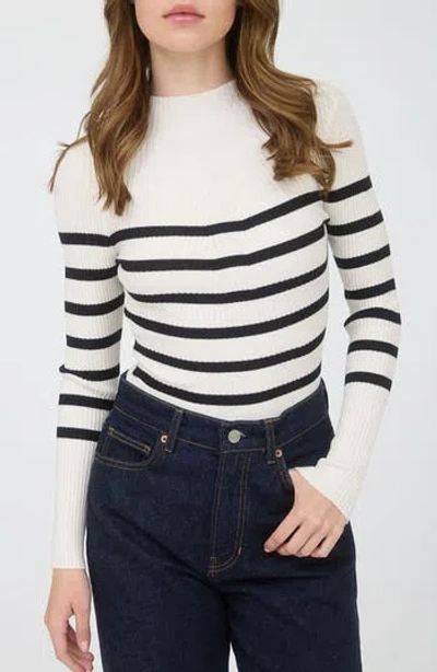 Blu Pepper Stripe Mock Neck Rib Knit Top In Multi