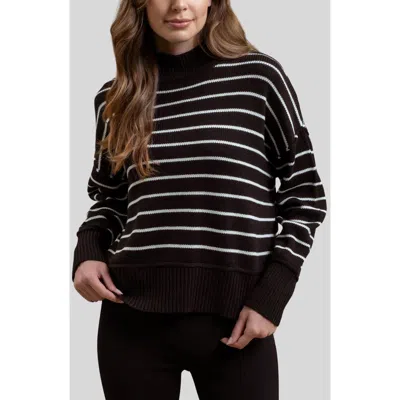 Blu Pepper Stripe Mock Neck Sweater In Black