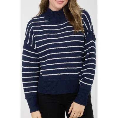 Blu Pepper Stripe Mock Neck Sweater In Blue