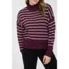 Blu Pepper Stripe Mock Neck Sweater In Burgundy