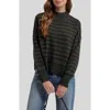 Blu Pepper Stripe Mock Neck Sweater In Hunter Green
