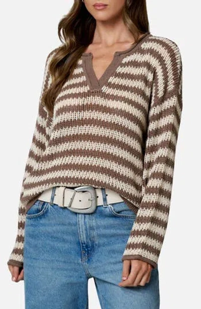 Blu Pepper Stripe Notch Neck Long Sleeve Sweater In Multi