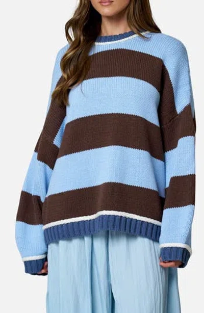 Blu Pepper Stripe Oversize Cotton Blend Sweater In Blue
