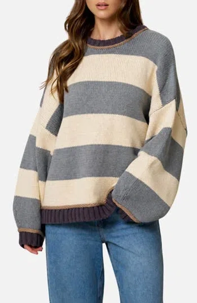 Blu Pepper Stripe Oversize Cotton Blend Sweater In Grey