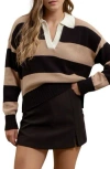 Blu Pepper Stripe Polo Sweater In Camel Multi