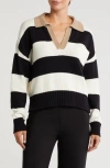 Blu Pepper Stripe Polo Sweater In Ivory Multi